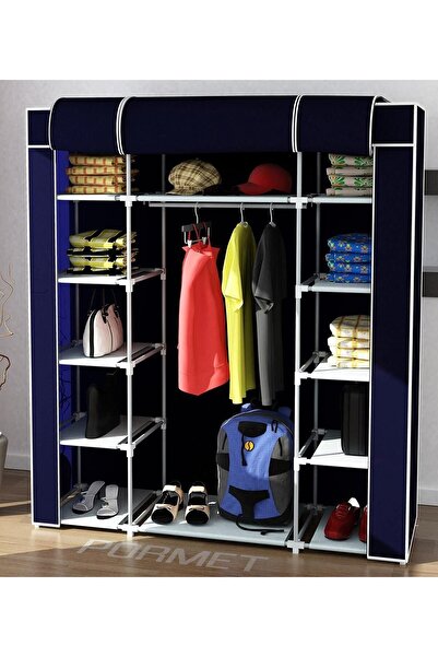 PORMET Çelik Profilli Lacivert Renk Bez Dolap, Kumaş Gardırop