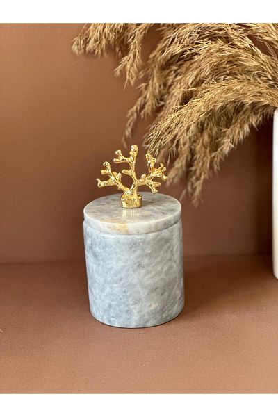 ege gross Decorative Grey Marble Cotton Holder /Marble Closed Box/ Marble Jar /Marble Seasoning Holder