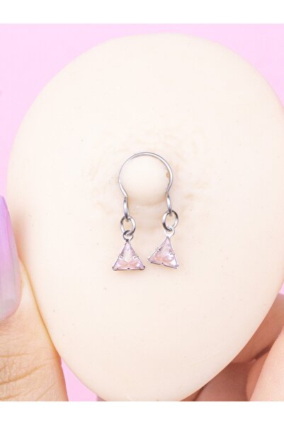 MORNEVA Deliksiz Üçgen Taşlı Sıkıştırma Meme Ucu Fake Nipple Piercingi Çift