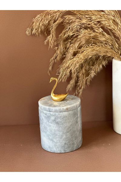 ege gross Decorative Grey Marble Cotton Holder /Marble Closed Box/ Marble Jar /Marble Seasoning Holder