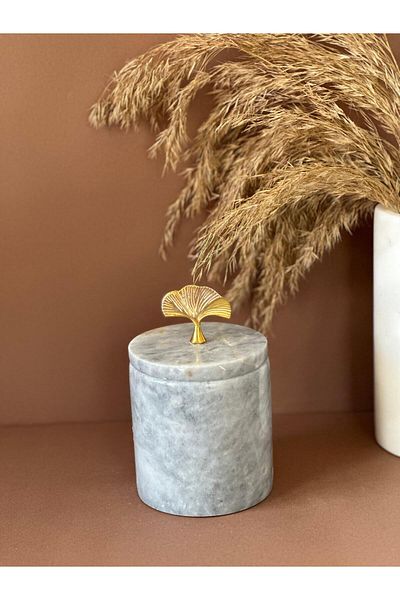 ege gross Decorative Grey Marble Cotton Holder /Marble Closed Box/ Marble Jar /Marble Seasoning Holder