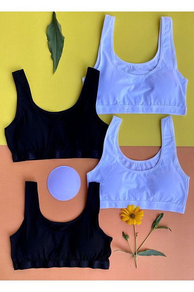 VicTroy 4-Piece Cotton Lycra Black and White Color Bustier with Removable Pads - Half Tank Top