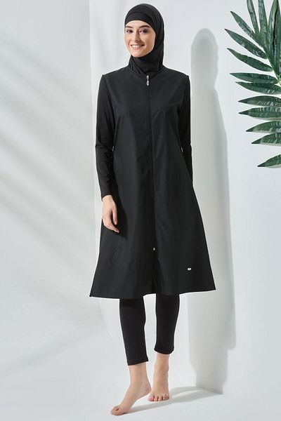 C&City Langer, vollständig bedeckter Hijab-Badeanzug C13075 Schwarz