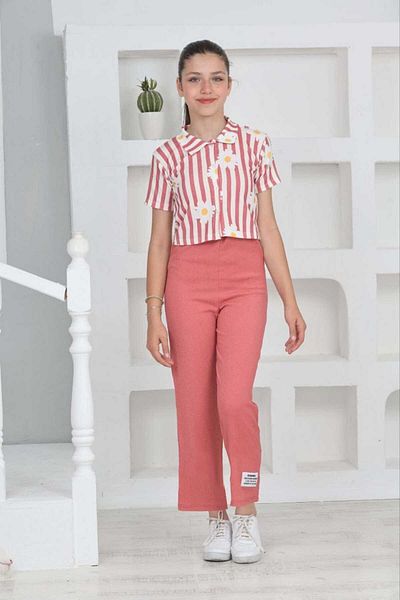 tanmodam Girl - Pomegranate Flower Patterned Jumpsuit with Jacket