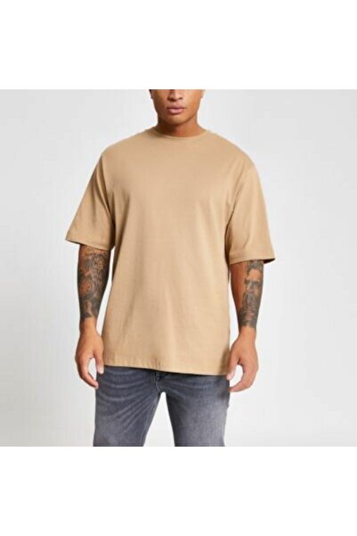 BESTTRENDY Ανδρικό μπλουζάκι ανοιχτό καφέ Oversize μονόχρωμο