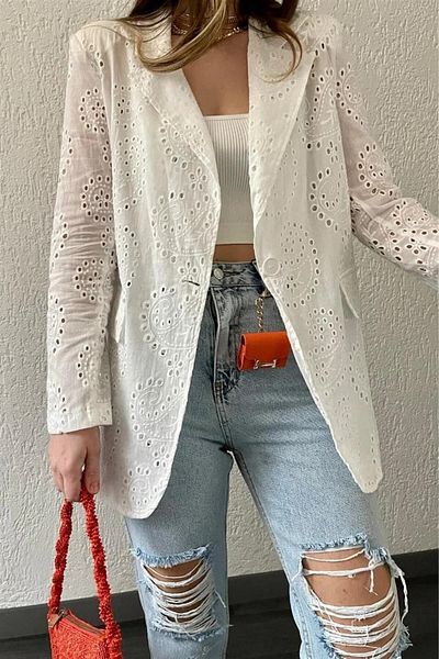 CNG MODA Guipure Seasonal Jacket White