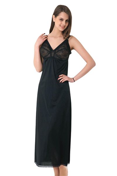 Anıl Lingerie Women's Black Lace Detailed Below Knee Thick Strap Petticoat 605