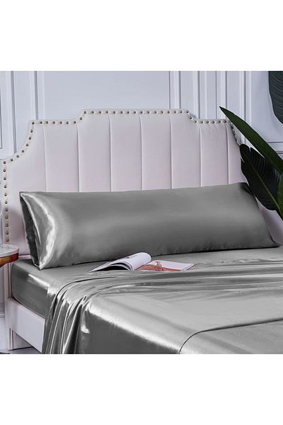 Tinybabyconcept Φυσικό βαμβακερό σατέν μεταξωτό με υφή αναπνεύσιμη μακριά μαξιλαροθήκη 50x135 εκ. με κρυφό φερμουάρ γκρι