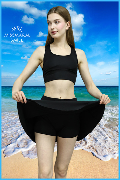 missmaral Îmbrăcăminte de plajă cu talie înaltă neagră Fustă cu pantaloni scurți Fustă cu pantaloni scurți Îmbrăcăminte de plajă și tenis