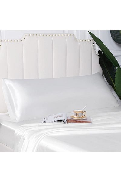 Tinybabyconcept Φυσικό βαμβακερό σατέν μεταξωτό με υφή αναπνεύσιμο μακρύ μαξιλαροθήκη 50x135 εκ. Λευκό με κρυφό φερμουάρ