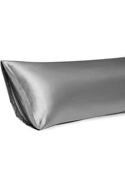 Tinybabyconcept Natural Cotton Satin Silk Textured Breathable Long Pillow Case 50X135 cm with Hidden Zipper Gray
