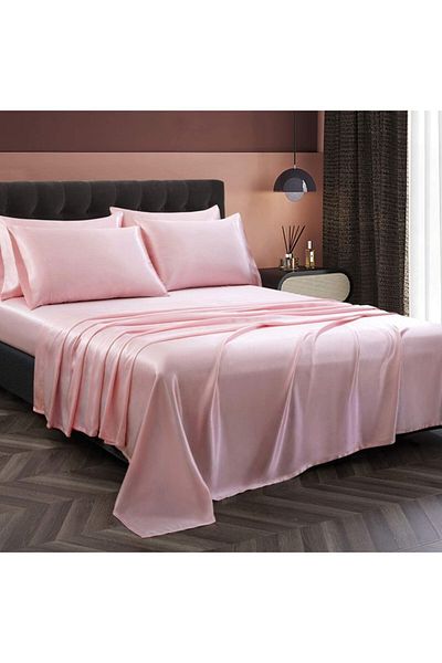 Tinybabyconcept Σετ Παπλωματοθήκη Βαμβακερό Σατέν Διπλό Σετ 4 τεμαχίων Μεταξωτό Ροζ 160x220 εκ. Εφαρμοσμένο σεντόνι