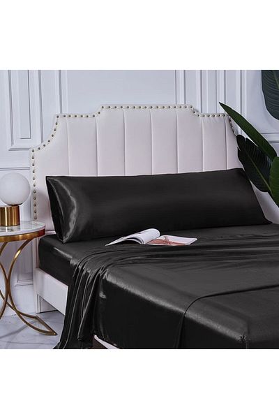 Tinybabyconcept Natural Silk Textured Cotton Satin Pillow Case 1st Quality Bead Silicone Filled Pillow 50x135cm Black