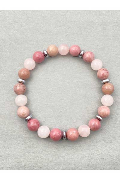Dejavu TR A++ Quality Rhodonite, Pink Quartz and Hematite Natural Stone Bracelet