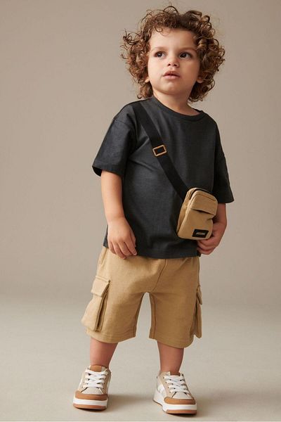Pink Hippo Kids Brown Basic Cotton T-shirt and Pocket Shorts Set for Boys