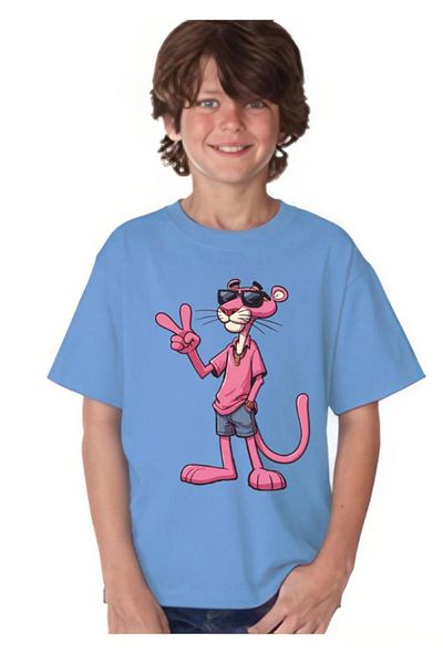 Evomind Tricou pentru copii unisex cu imprimeu pantera roz