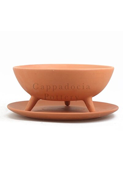 Cappadocia Pottery 25cm Ayaklı Tabaklı Doğal Terleyen Çömlek Toprak Yayvan Sa...