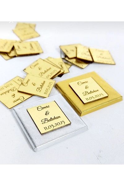 GÜVEN Plexi Laser Cut Engagement Chocolate - With Gold Colored Name Tag, 25 PCS