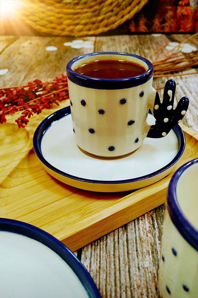 Otogar Çini Handmade Turkish Coffee Espresso Gift Cup 90 Ml 2-Person Cup Set