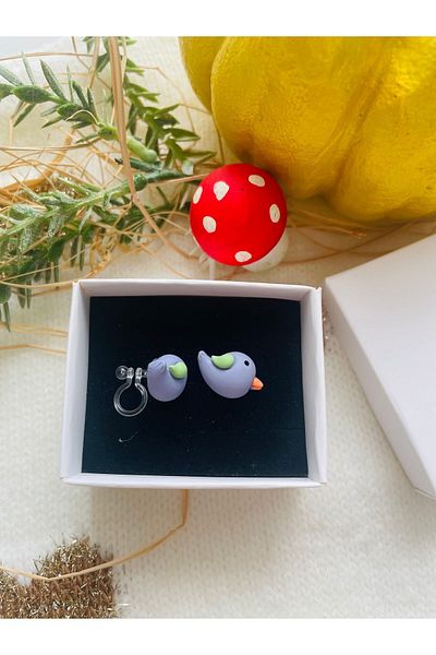 1PARÇAMAVİ Non-perforated Ear Children's Earrings - Transparent Invisible and Clip