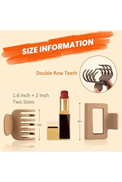 Choice 8Pcs Medium Claw Hair Clips for Women Matte 2-Inch Rectangle & 1.6-Inch Double Row Teeth Small Hair Claw...