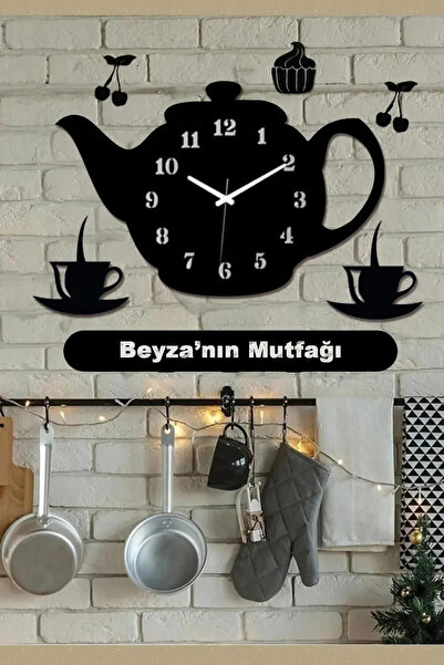 PROSCREEN Demlik Tasarımlı Dekoratif Ahşap Mutfak Duvar Saati Kişiye Özel Büy...