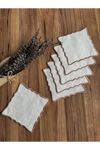 Nurhanhome 6 Pcs Suitable for Etamine Processing Bronze Embroidered Square Coffee Side Cocktail Presentation Napkin