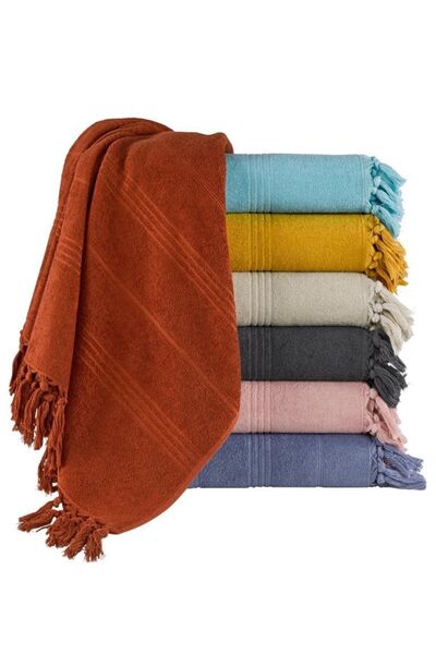 OYT TEKSTİL Beach&spa Towel, Brick Color, 100x170 Cm, Fringed, 100% Cotton, Ecotex Certified