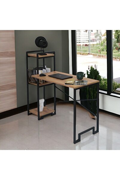 Bye Concept More Dekoratif 3 Raflı Metal Çok Amaçlı Çalışma Masası Ahşap Rafl...