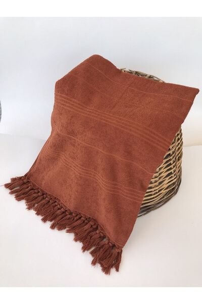 OYT TEKSTİL Beach&spa Towel, Brick Color, 100x170 Cm, Fringed, 100% Cotton, Ecotex Certified