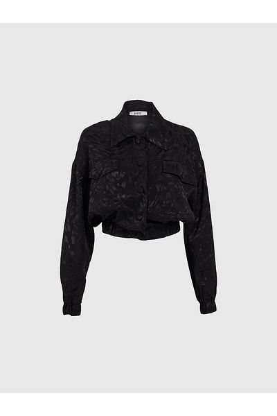 Juste Studio Patterned Black Satin Bomber Jacket