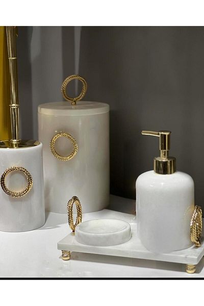 ege gross Decorative Natural White Marbroom Gold Shiny Accessory Marbroom Bathroom Set / Marbroom Bathroom Set