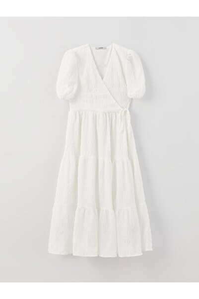 LC Waikiki Γυναικείο κοντομάνικο φόρεμα με διπλό γιακά με μοτίβο