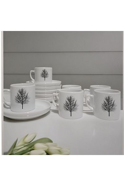 D&Y GAUDERY 12 Pieces Luxury Ceramic Coffee Cup Set for 6 People - Special Design Tree Pattern