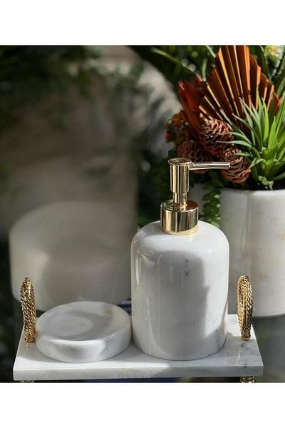 ege gross Decorative Natural White Marbroom Gold Shiny Accessory 3-Piece Marbroom Bathroom Set
