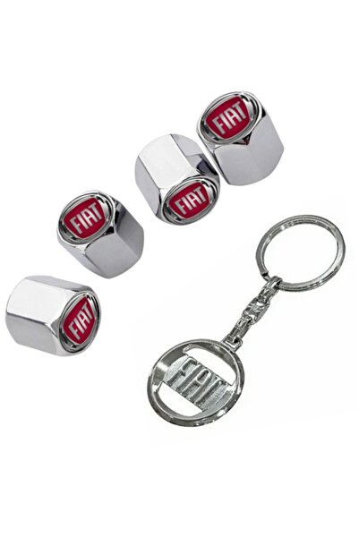GARDENAUTO فيات فيورينو كومبي ميكس غطاء صمام كروم اللون 4 قطع وسلسلة مفاتيح كروم