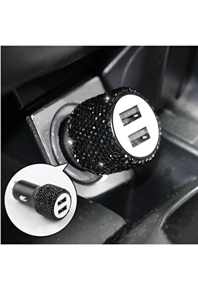 GARDENAUTO Gümüş Taşlı Çakmaklık Şarj Cihazı Çift Usb Çıkışlı Pırlanta Taşlı ...