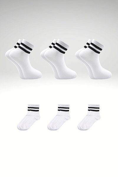 Ledi Unisex Striped White College Tennis Socks 6 Pieces