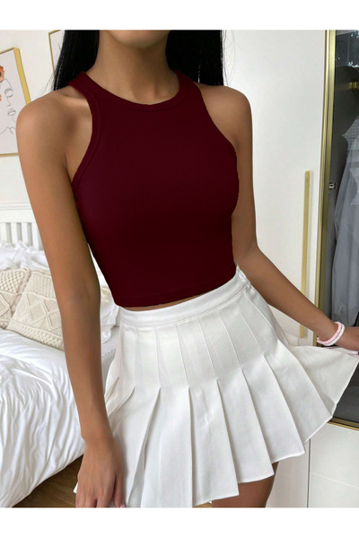 Mad&Calf Corded Halter Neck Women's Crop Top - Basic Cotton