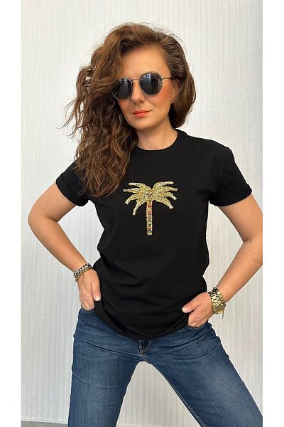 Moda Pena Black Oalmia Stone Patterned T-shirt