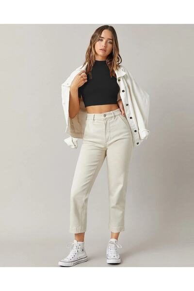 Mad&Calf Women's Corded Crop Top - Stand Collar, Short Sleeve, Cotton Basic Model