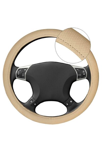 Fox Geçmeli Direksiyon Kılıfı Kokusuz 38 Cm Lux Suni Deri Bej