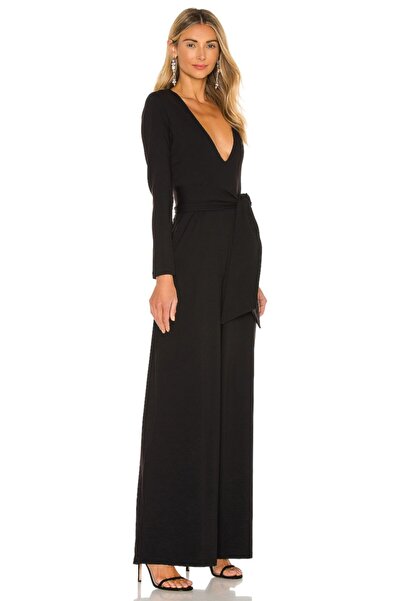 By Kul Design Kadın Siyah V Yaka Ipek Jarse Tulum