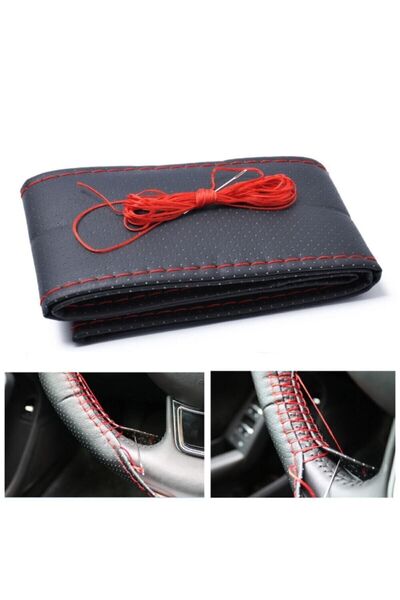 Fox Deri Direksiyon Kılıfı Siyah-kırmızı Iplik Dikmeli Delikli Model