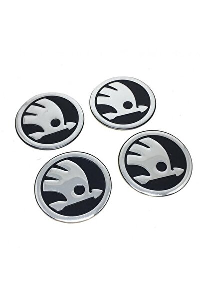GARDENAUTO Skoda Jant Göbeği Alüminyum Sticker Yapıştırma 60mm 4'lü Set Siyah
