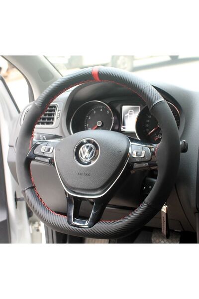 GARDENAUTO Volkswagen Golf 4 Alcantra Ve Karbon Direksiyon Kılıfı Kırmızı Yüz...