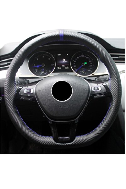 GARDENAUTO Renault Clio 4 2012-2019 Karbon Direksiyon Kılıfı Mavi Yüzüklü