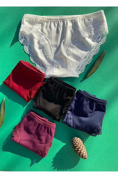 VicTroy Lacy 5-Piece Cotton Ecru, Black, Claret Red, Navy Blue and Purple Color Triangle Slip Women's Panties