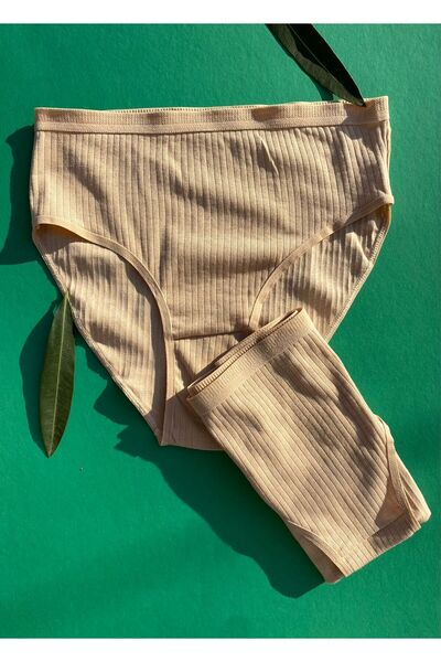 Freya Boutique Γυναικεία βαμβακερά εσώρουχα 6 συσκευασιών σε μαύρο, λευκό και χρώμα δέρματος με ραβδώσεις τριγωνικά