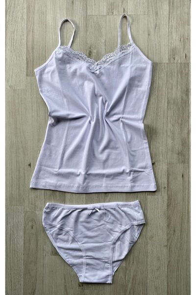 VicTroy 3 Pieces of Black, White and Gray Colored String Strap and Bow Lace Undershirt (with panties as a gift)